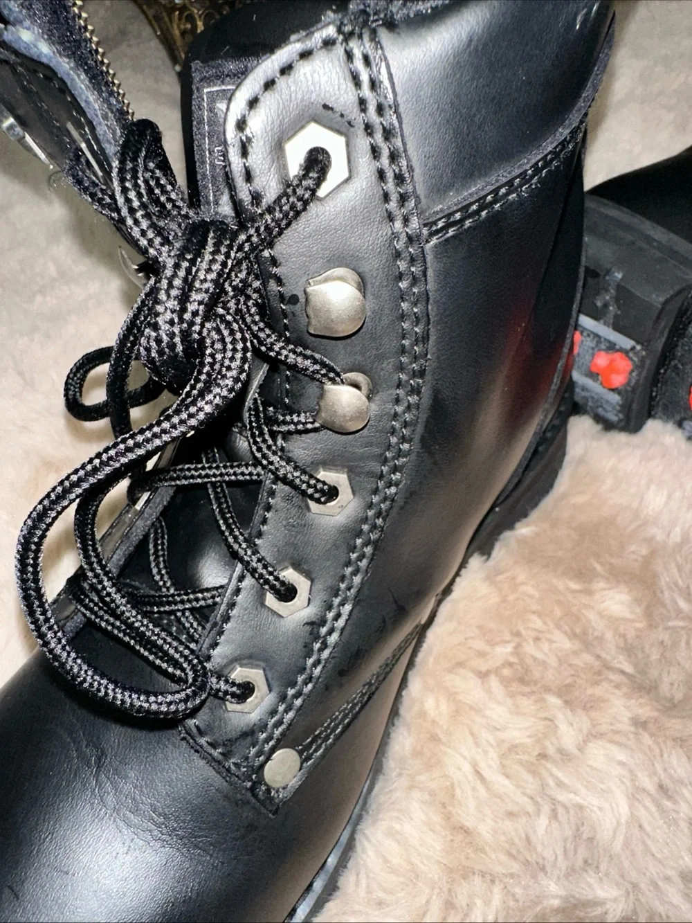 Xelement 1505 Men’s Black Leather Motorcycle Boots Side Zip Lace Up Biker Size 9